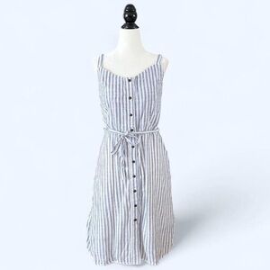 Old Navy Striped Cotton Mini Dress Button Front Waist Tie Summer Petite L